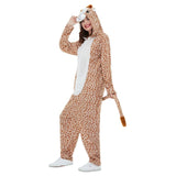 Giraffe Adult Costume - Brown, jumpsuit attached hood and tail. unisex.