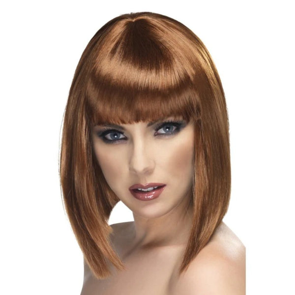 Short Brown Blunt Glam Wig, long bob with  blunt cut.