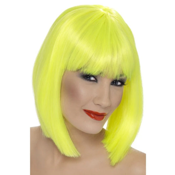 Glam Wig, Neon Yellow, long bob.