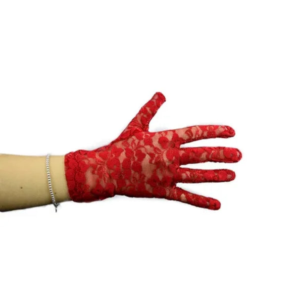 Gloves - Short Red Lace, wrist length ladies size.