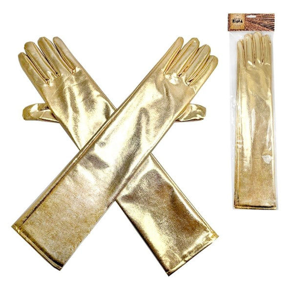 Gold Metallic Gloves, elbow length, stretch lycra.