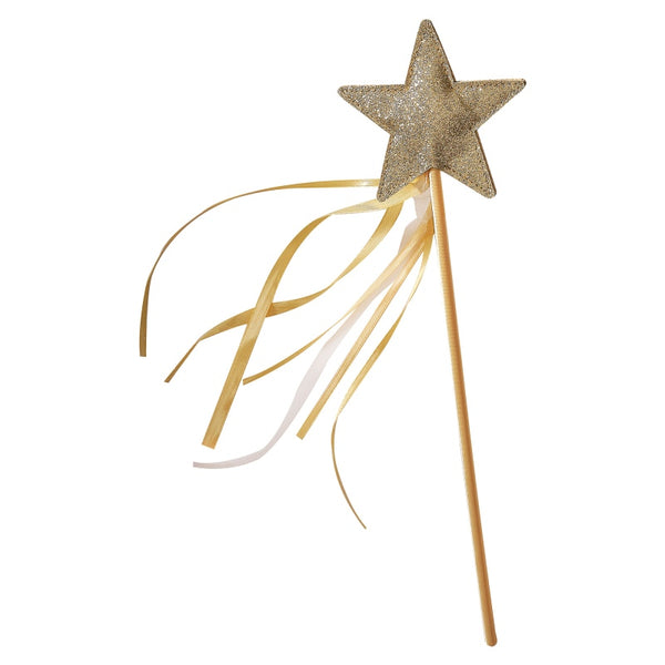 Gold Star Fairy Wand embellished with ribbons and glitter.