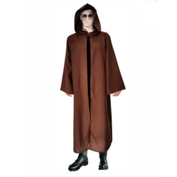 Gravekeeper Brown Robe Adult Costume, long with hood and trumpet sleeves.