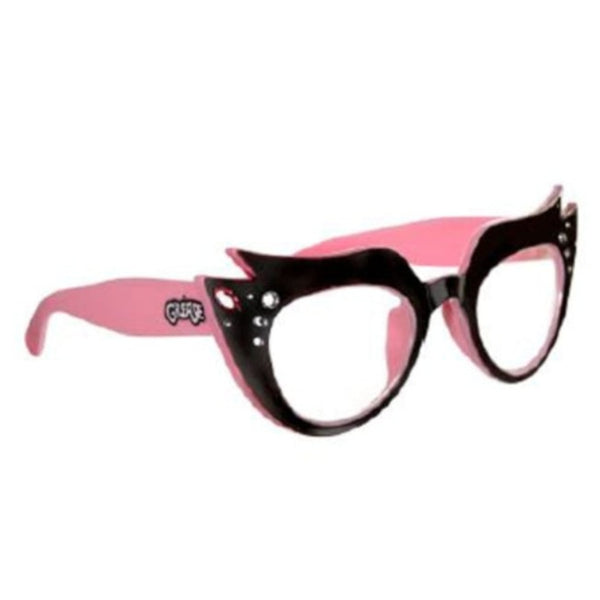 Grease Pink Ladies Glasses, black frame, pink arms with diamantes on frame.