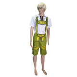 Green Bavarian Costume - Klaus, knee length lederhosen, short sleeve white shirt with lacing.