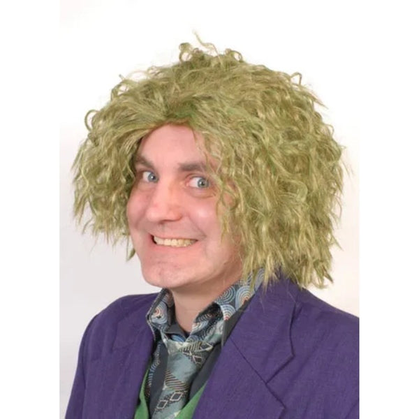 Green Crimped Clown Wig, mens villian style wig.