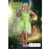 green fairy womens costume, dress with layered jaggered hemline, bodice with jagged cap sleeve plus wings.
