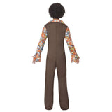 Groovy Boogie Men's 70's Disco Costume, brown jumpsuit with flare and floral print collar and sleeves.