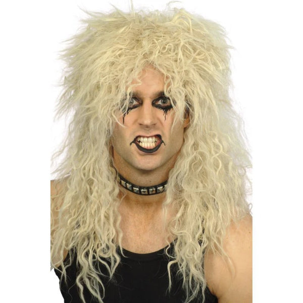 Blonde hard rocker wig, long rocker mullet.