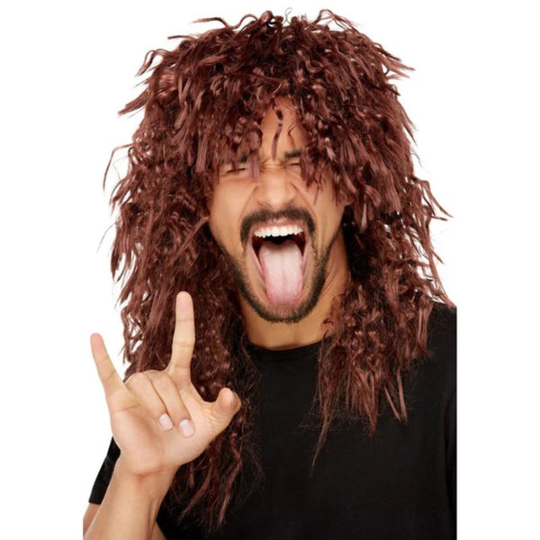 Hard rocker wig in brown, mens long rousled style.