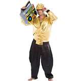 Hip Hop guy costume is metallic gold jacket and matching cap.