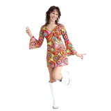 Hippie Women's Dress - Dr Toms, short dress with trumpet sleeves in a bold floral/swirl print, dress and headband.