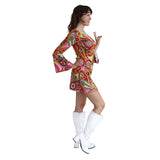 Hippie Women's Dress - Dr Toms, short dress with trumpet sleeves in a bold floral/swirl print, dress and headband.