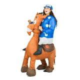 Inflatable jockey costume is unisex.