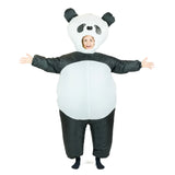 Inflatable panda adult costume, cuddy costume with face showing.