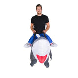 inflatable shark costume, ride on style.