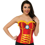 Iron Rescue Corset - Adult, red corset with yellow trim.