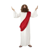 Jesus robe in white with dark red attached drape.