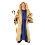 Joseph Deluxe Child, purple and gold robe with black braid trim. gold hooded headpiece.