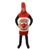 Ketchup Bottle Adult Costume, digital print of label on the front, tunic with opening for face, adult size.