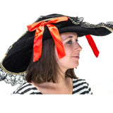 Ladies Pirate Hat w/ Lace Trim and red bows.