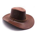 Leather Look Cowboy Hat - Red Brown, adult size with chin strap.