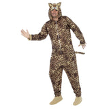 Leopard Costume - Adult, leopard print jumpsuit with attached hood with face.