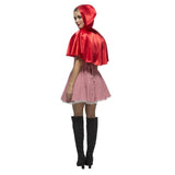 Little Red Riding Hood Costume - Fever, red check dress with corset bodice and attached apron, plus short satin cape.