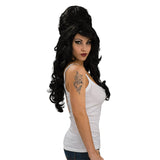 Long Beehive Rehab Wig-Rubies, oversized black beehive with long hair.