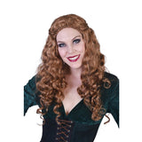 Long Red Medieval Wig - Sapphira, long wavy wig with two small braids around the crown of the head.