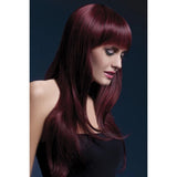 Long Straight Wig with Fringe in Black Cherry - Sienna, heat resistant quality wig.