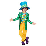 Mad Hatter Boys Deluxe Disney Costume,  top with mock jacket and waistcoat, pinstripe trousers and felt top hat.