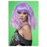 Manic Panic Fleurs du Mal Trash Goddess Wig, purple with pink tips, shoulder length crinkle style.