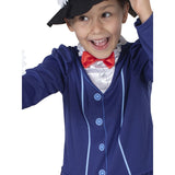 Mary Poppins Costume-Child, dress with printed buttons, undershirt and collar are attached with red bow tie.