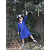 Mary Poppins Costume-Child, drop waist dress in blue and felt hat.