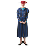 Mary Poppins Returns Deluxe Costume - Adult, blue and black A line dress which looks like a coat.