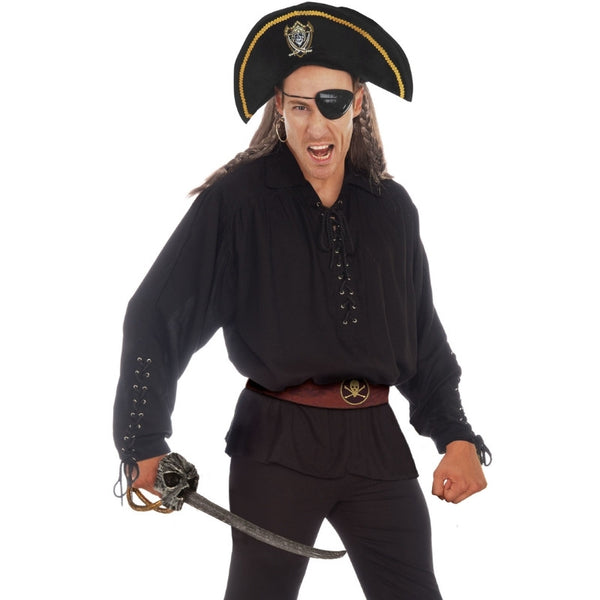 Medieval Pirate Shirt - Black shirt with lacing at the chest and cuffs.