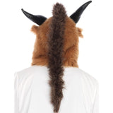 Men's Brutal Beast Hood with Horns, fur headdress with feature vinyl horns and dark fur mane. adult size., mane hangs down to centre back.
