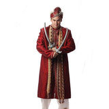 Men's Deluxe Bollywood Costume - Hire, long jacket with embroidery, cream pants, hat and scarf.