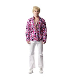 Men's Pink Disco Set - Hire, swirl shirt with wide collar and cuffs, flares, glasses and chains.