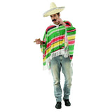 Mexican Poncho - Green/Red/Yellow - Adult in polyester with fringing.