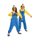 Minion Despicable Me 4 Child Jumpsuit, hooded fleece onesie, printed minion eyes and goggles, foam backed 3d spiky hair.