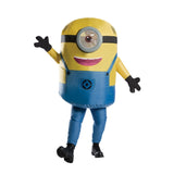 Minion DM4 Inflatable Adult Costume, jumpsuit, zipper at back, clear vinyl port in goggles to see thorugh, includes attached gloves and battery pack.