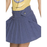 Minion Stuart Adult Costume, dress with attached denium look pleated skirt.