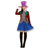 Miss Hatter Multi-Coloured Adult Costume, jacket, waistcoat, skirt and hat.