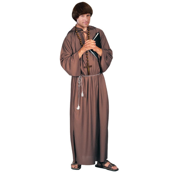 Monk Robe Adult - Dr Toms, long brown robe with attached hood and cord.