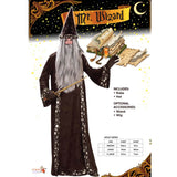 mr wizard medieval robe and hat in black velveteen with silver stars and moon contrasting trim.