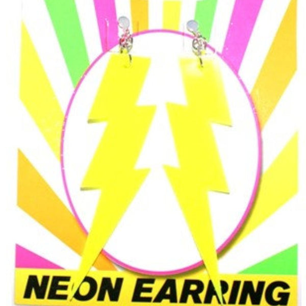 Neon lightning earrings in yellow clip ons.