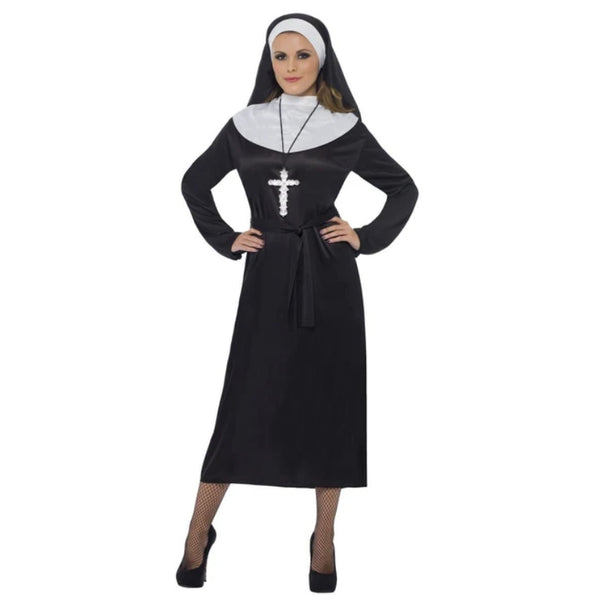 nun costume for adults, dress, collar and headdress.