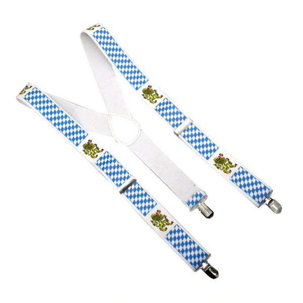 Oktoberfest Braces, blue and white check adjustable stretchy braces.